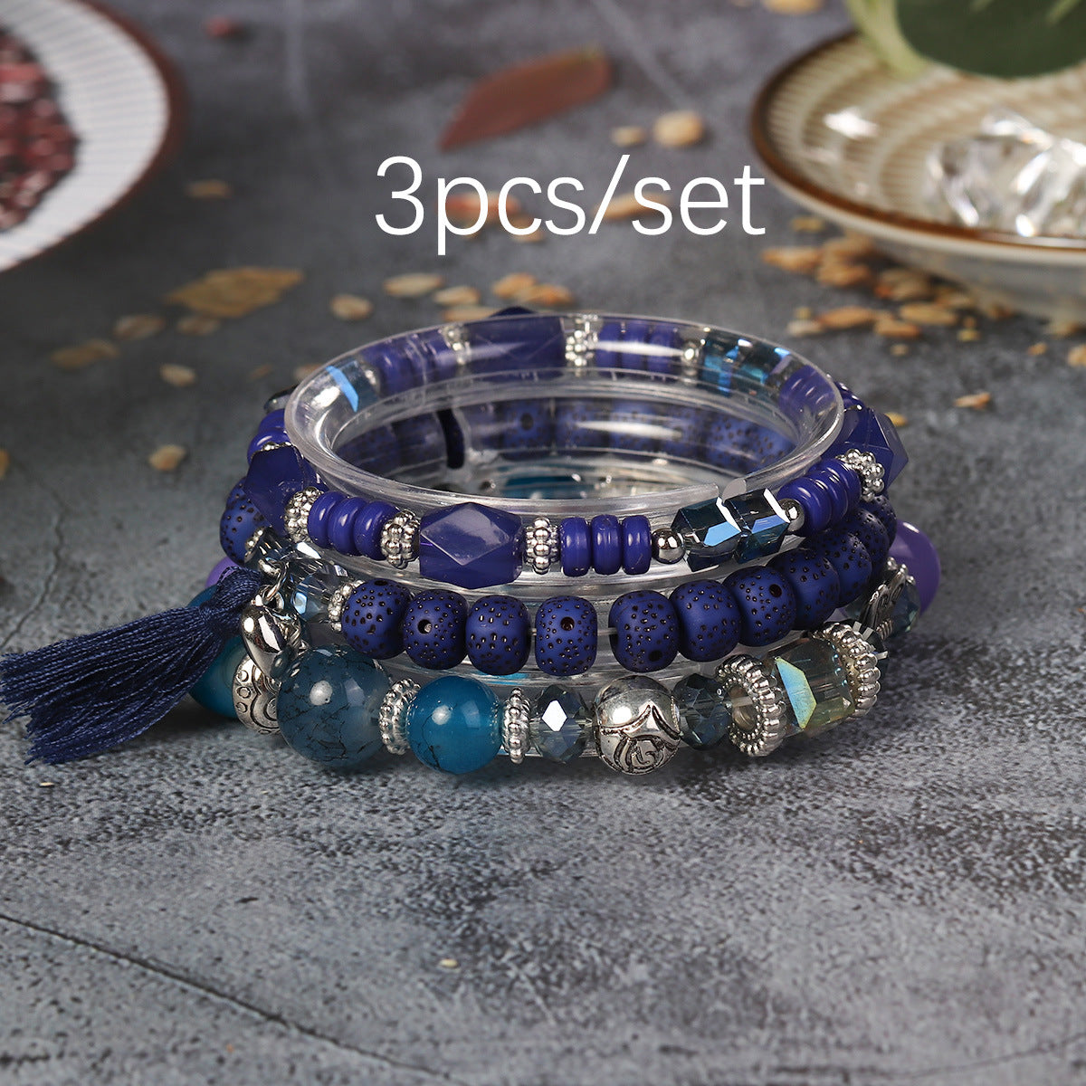 Wholesale Butterfly Tassel Pendant Glass Elastic Bracelet